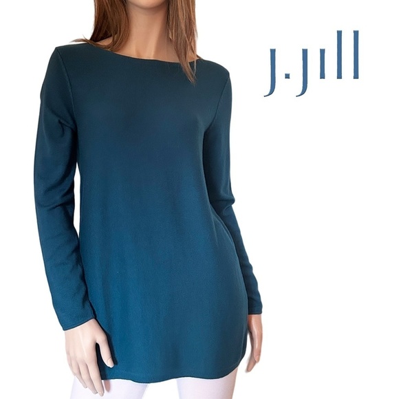 J. Jill Top Sweater Tunic Pullover Viscose Rayon Cotton Long Sleeve Prusian Blue - Picture 1 of 9